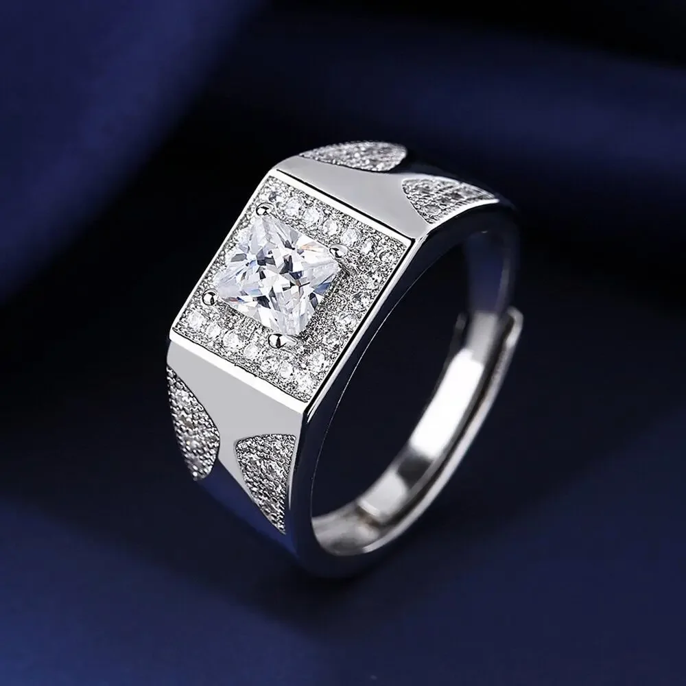 Silver Square Moissanite Signet Ring